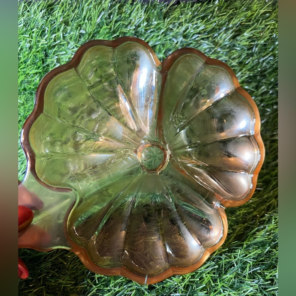 Trinket Dish Glass 3 Section Amber Color